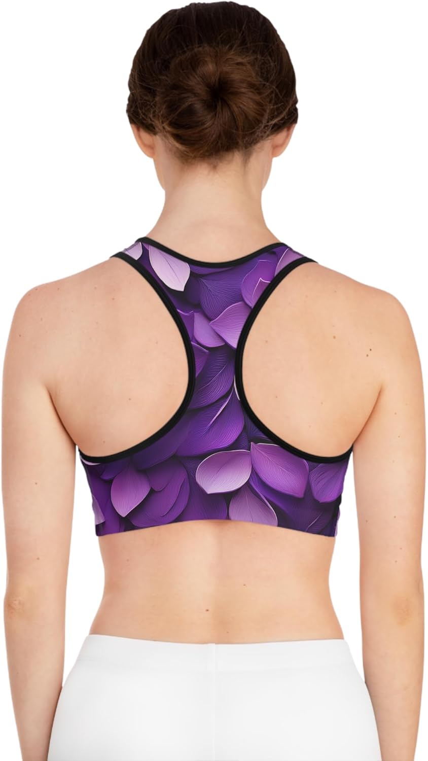 Purple Floral Sports Bra, Yoga Bra, Workout Top, Activewear, Fitness Apparel, Gym Clothing - Image 4