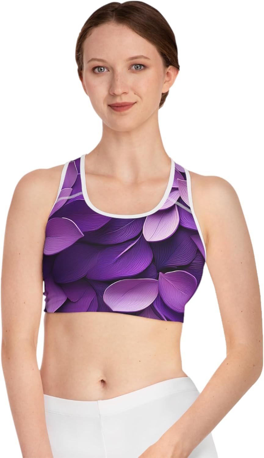 Purple Floral Sports Bra, Yoga Bra, Workout Top, Activewear, Fitness Apparel, Gym Clothing - Image 5