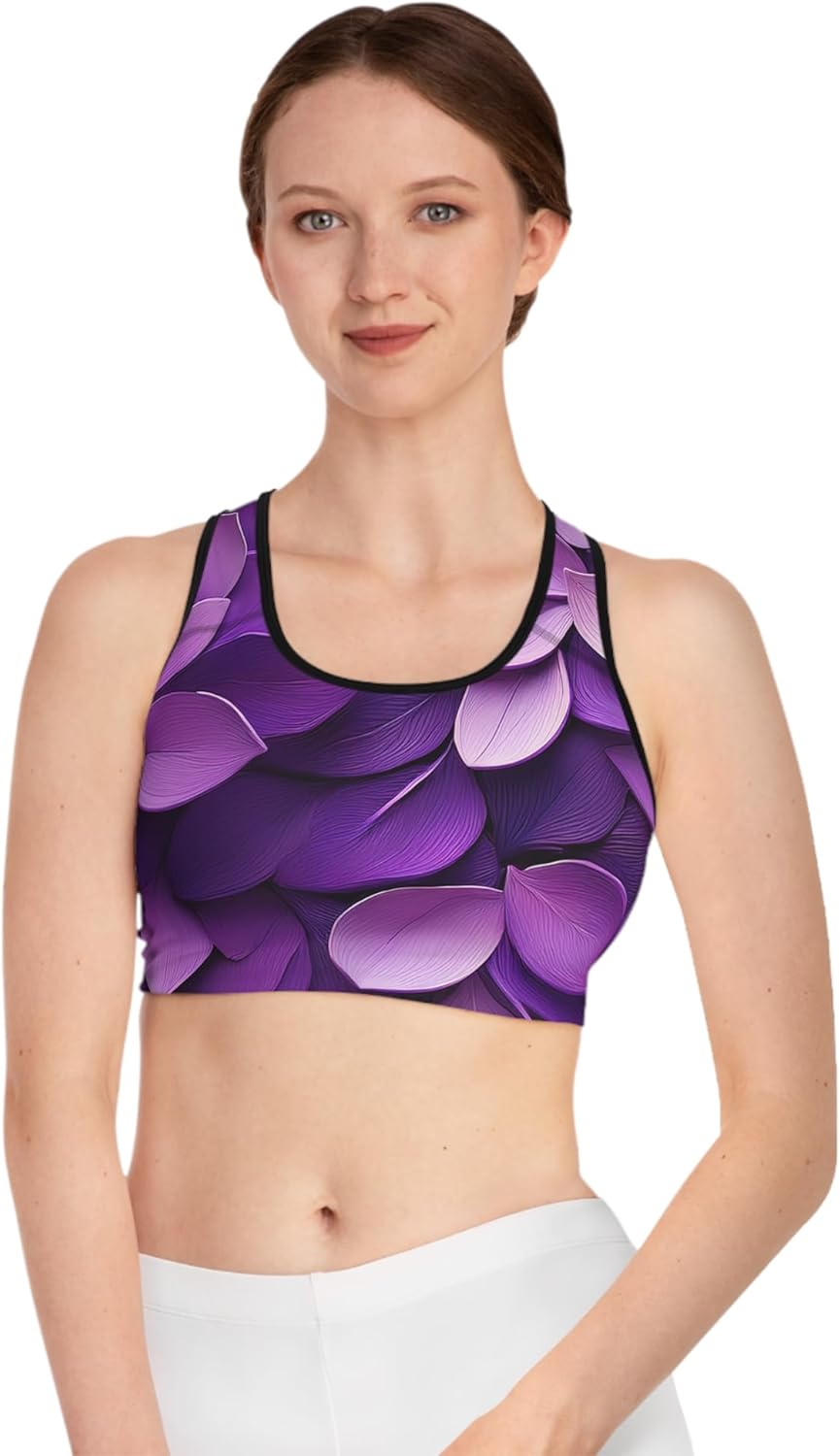 Purple Floral Sports Bra, Yoga Bra, Workout Top, Activewear, Fitness Apparel, Gym Clothing - Image 3