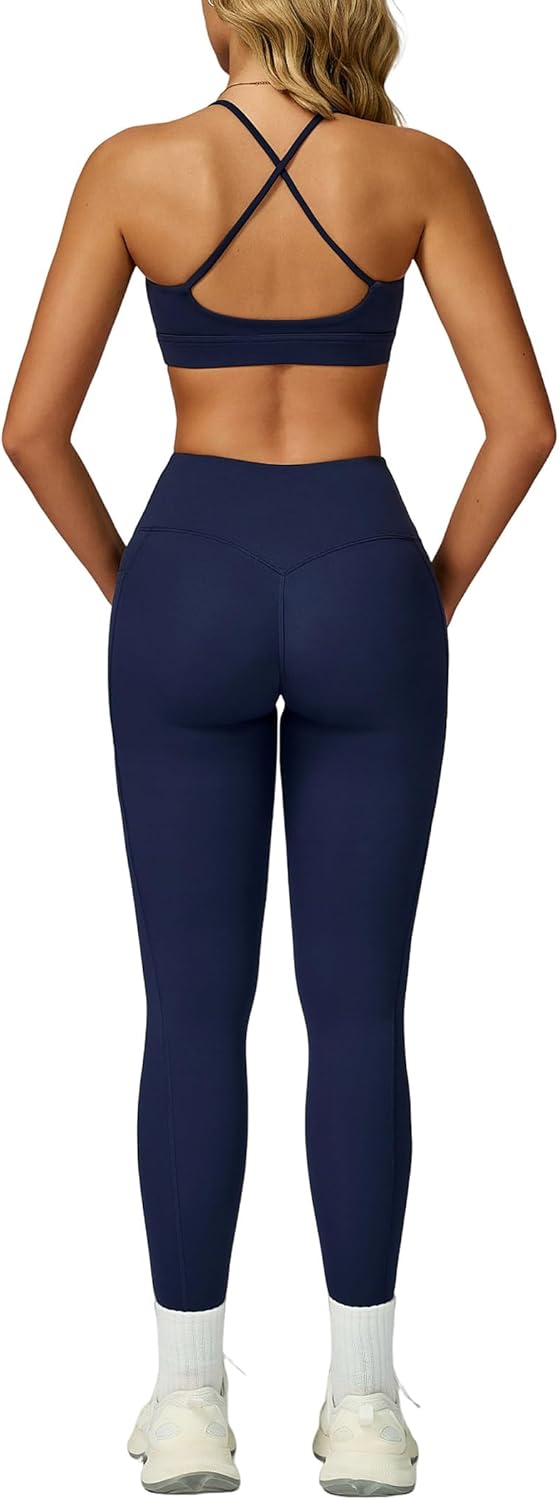 QBGJTD Two Piece Workout Sets For Women Sport Bra Matching High Waist Scrunch Butt Leggings Gym Yoga Active Wear Outfits - Image 9