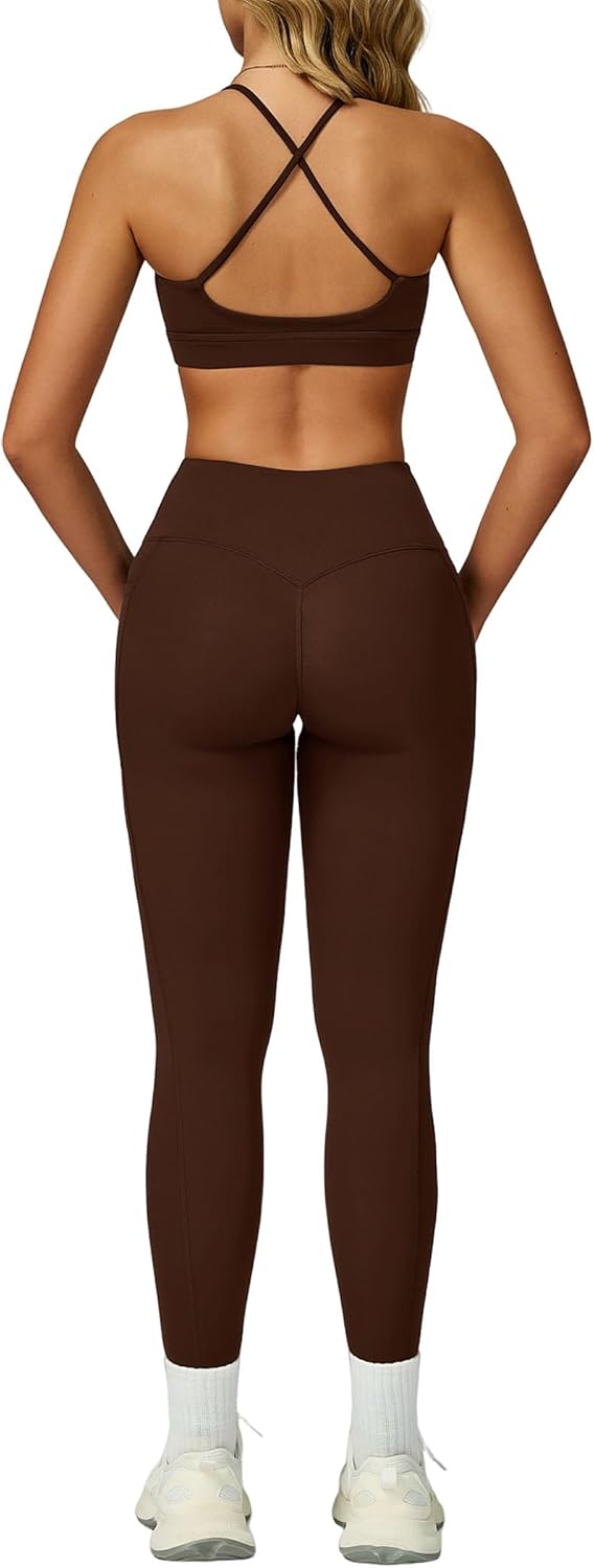 QBGJTD Two Piece Workout Sets For Women Sport Bra Matching High Waist Scrunch Butt Leggings Gym Yoga Active Wear Outfits - Image 6