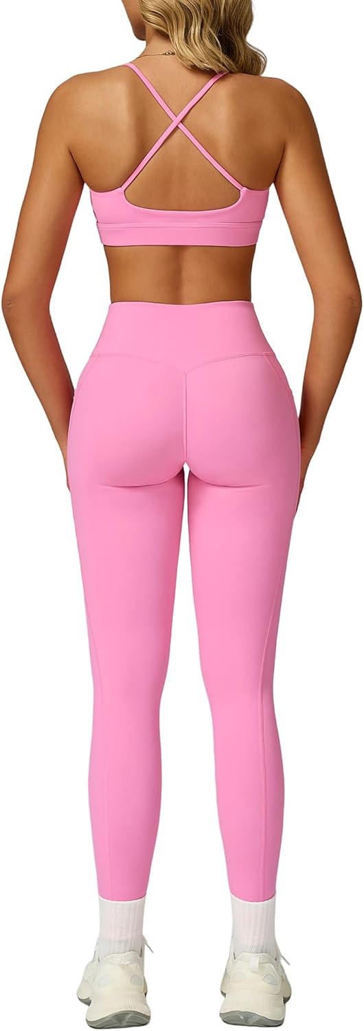 QBGJTD Two Piece Workout Sets For Women Sport Bra Matching High Waist Scrunch Butt Leggings Gym Yoga Active Wear Outfits - Image 8