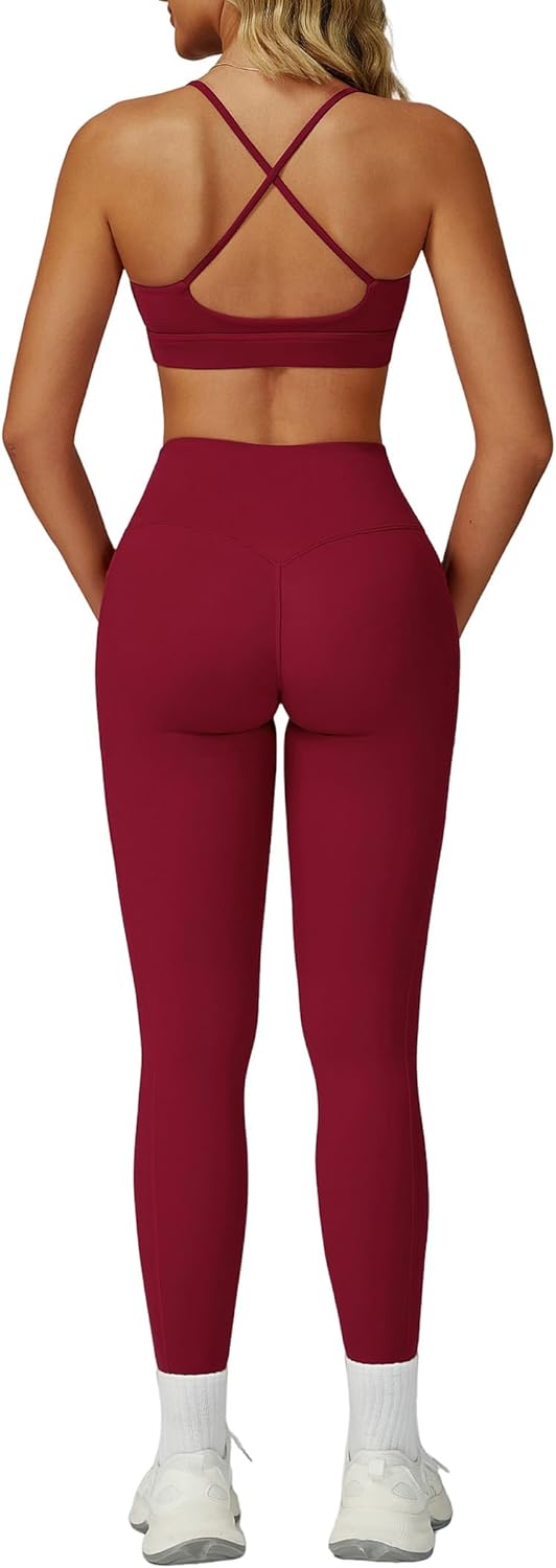 QBGJTD Two Piece Workout Sets For Women Sport Bra Matching High Waist Scrunch Butt Leggings Gym Yoga Active Wear Outfits - Image 7