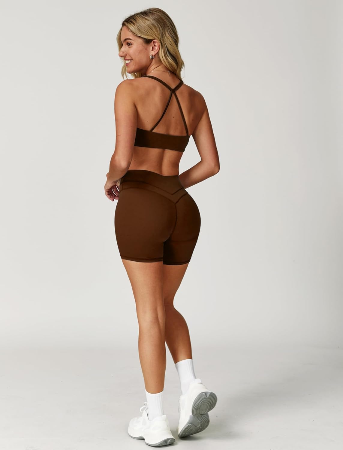 QBGJTD Women 2 Piece Workout Back Sets Sports Bras Matching High Waist Booty Lifting Shorts Gym Yoga Jogger Wear Outfits - Image 4