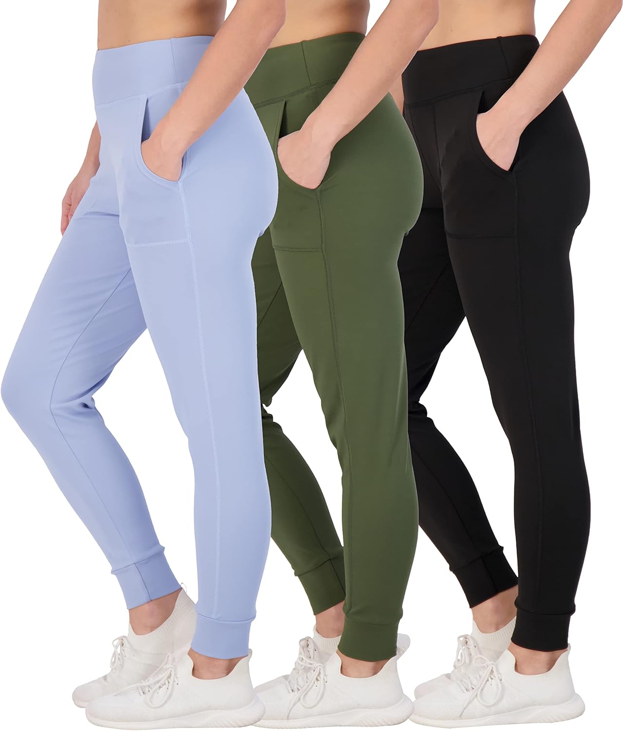 Real Essentials 3 Pack: Women's Joggers with Pockets - High Waist Workout Yoga Tapered Athletic Leggings (Available in Plus) - Image 7