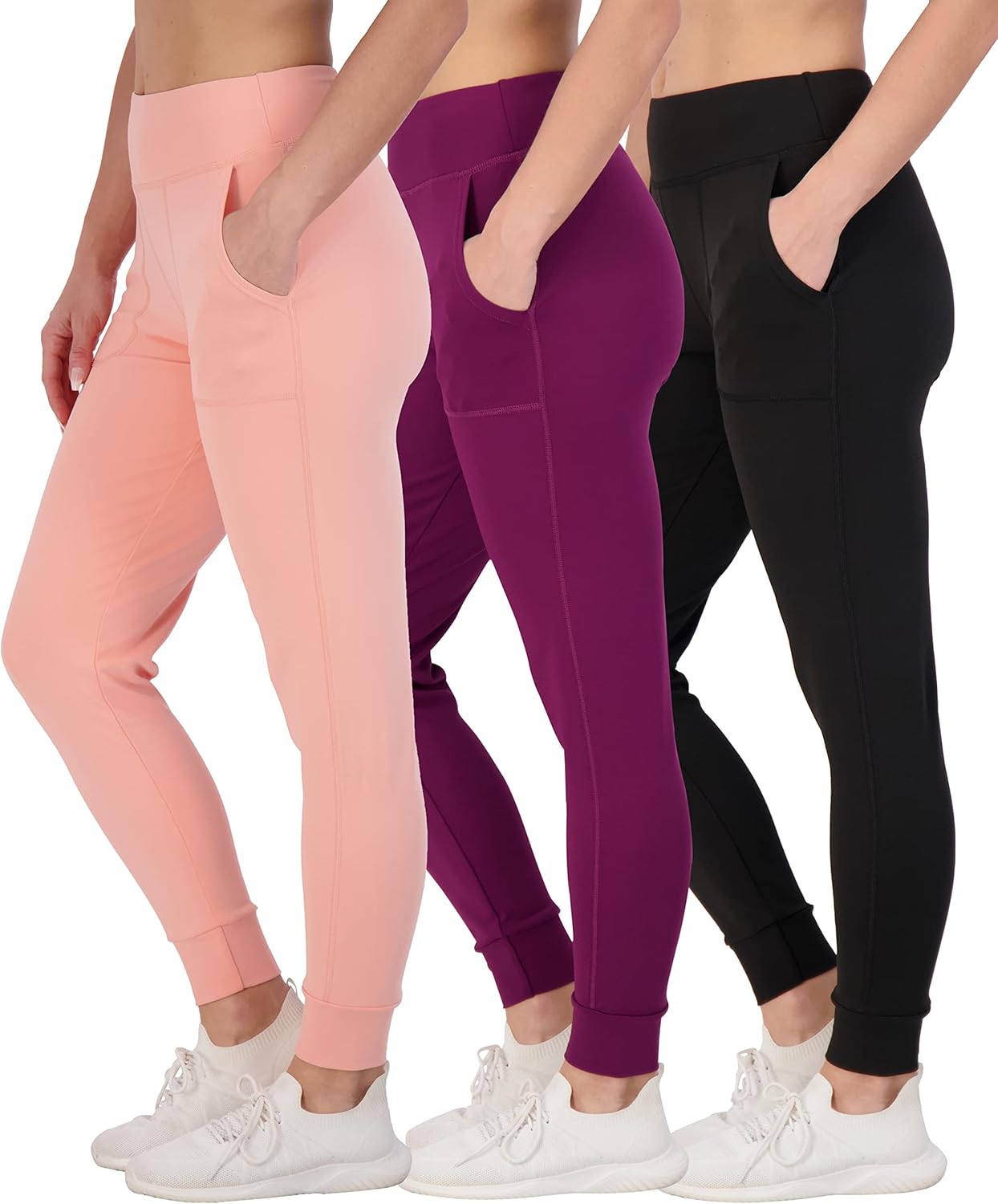 Real Essentials 3 Pack: Women's Joggers with Pockets - High Waist Workout Yoga Tapered Athletic Leggings (Available in Plus) - Image 12