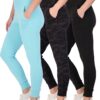 Real Essentials 3 Pack: Women's Joggers with Pockets - High Waist Workout Yoga Tapered Athletic Leggings (Available in Plus)