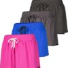 Real Essentials 4 Pack:Womens Flowy Dry Fit Running Short - Spandex Underneath Workout Summer Shorts (Available in Plus Size)