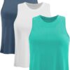 Ridshy Crop Tops for Women Workout Athletic Tank Tops Flowy Cropped Tank Tops Yoga Sleeveless Muscle Shirts 3 Pack
