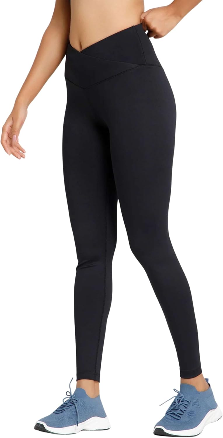 RIYU High Impact Sports Bra and Crossover Leggings Women's Workout Clothes for Gym Activewear I Petite Sizes Black (Large) - Image 4