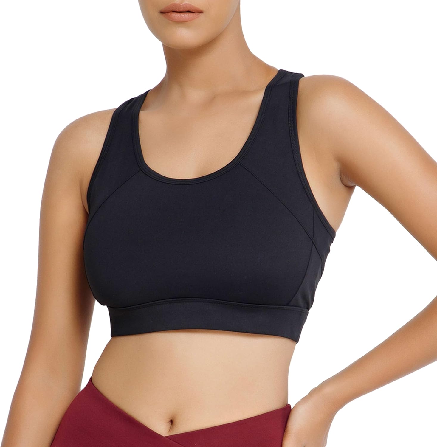 RIYU High Impact Sports Bra and Crossover Leggings Women's Workout Clothes for Gym Activewear I Petite Sizes Black (Large) - Image 3