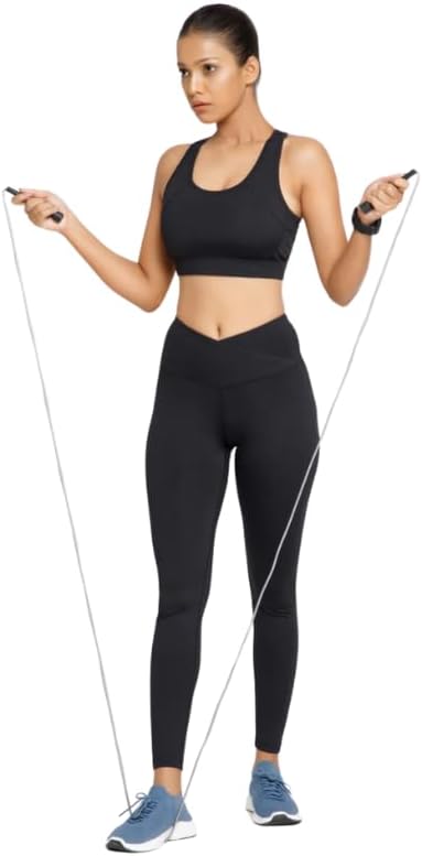 RIYU High Impact Sports Bra and Crossover Leggings Women's Workout Clothes for Gym Activewear I Petite Sizes Black (Large) - Image 2