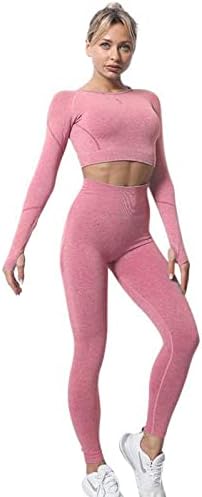 Seamless Leggings Women Yoga Set Gym Clothing Long Sleeve Crop Top Sports Bra Of Luxury Wear - Pink
