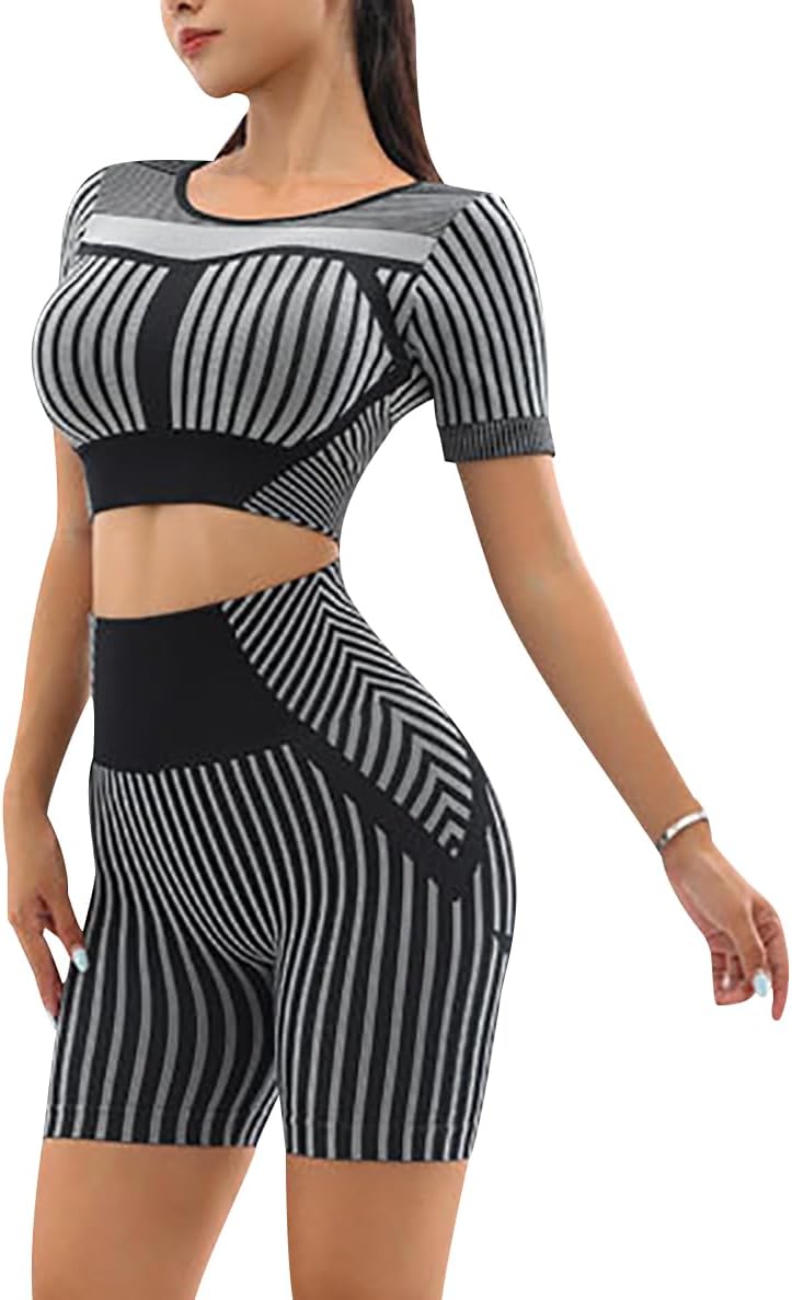 Sportswear Women Womens Tracksuit Bottoms Workout Tops Gym Workout Set Gym Tracksuit Sportswear Shorts Ladies Clothes Cycle Clothing Set Tank Top (Black L)