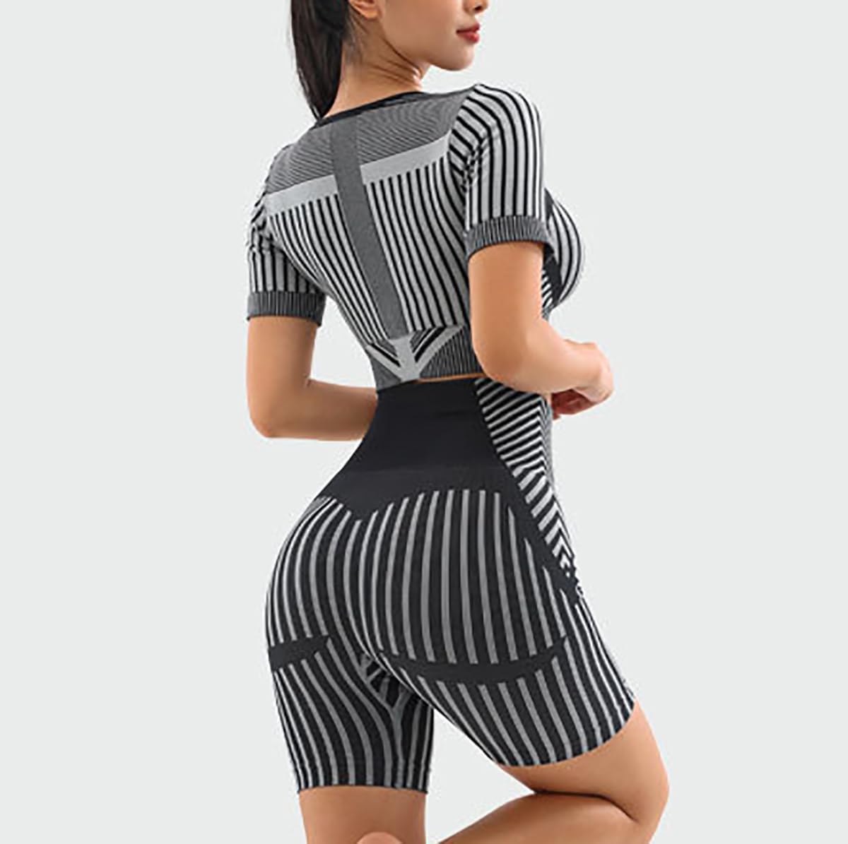 Sportswear Women Womens Tracksuit Bottoms Workout Tops Gym Workout Set Gym Tracksuit Sportswear Shorts Ladies Clothes Cycle Clothing Set Tank Top (Black L) - Image 2