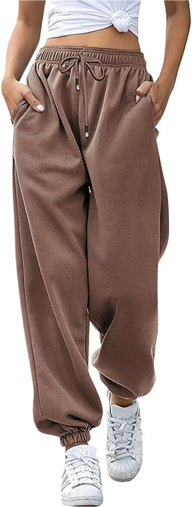 Sweatpants Women' Bottom Joggers Yoga Pants Workout High Waisted with Pockets Leggins Women Gym Clothing s9 Khaki S