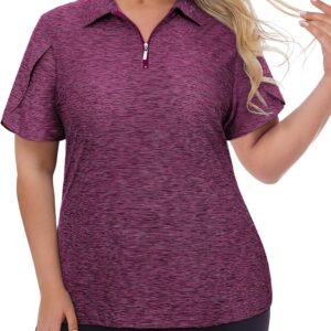 Tanst Sky Women's Plus Size Golf Polo Shirts Zip Up Short Sleeve Tops Loose Fit UPF 50+ Tennis Workout Apparel XL-5XL