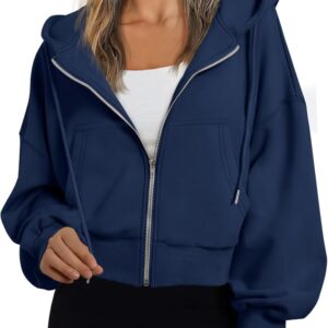 Trendy Queen Hoodies for Women Full Zip Up Cropped Sweatshirts Jackets Casual Comfy Gym Tops Fall Outfits Winter Clothes 2025