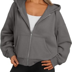Trendy Queen Zip Up Hoodies For Women Cropped Sweatshirts Fall Fashion Outfits 2025 Y2k Fleece Teen Girls Clothes