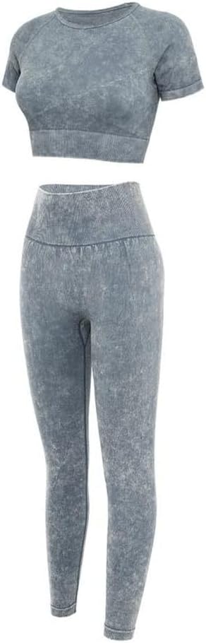 Two Piece Set Women Yoga Gym Clothing Women's Tranksuit Female Clothes Sports Suit High Waist Seamless Leggings Sport Top(Black,L)