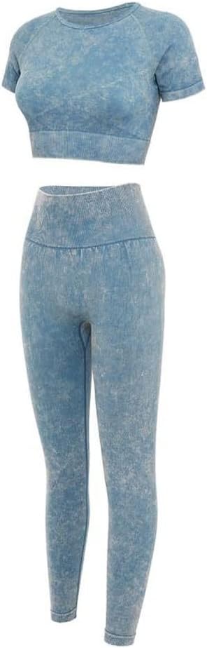 Two Piece Set Women Yoga Gym Clothing Women's Tranksuit Female Clothes Sports Suit High Waist Seamless Leggings Sport Top(D,L)