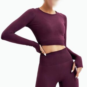 Two Piece Suit Women Seamless Yoga Set Gym Clothing Workout Sportswear High Waist Leggings Fitness Sport Crop Top(D,L)