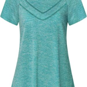 Vindery Women Quick-Dry Line Decor Front Yoga Workout Shirts Athletic Gym Loose Fit Tops