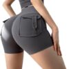 Women Sport High Waist Tights Buttocks Fitness Workout Leggings Push Up Cycling Shorts Gym Clothing with Pocket (as1, Waist, Numeric_48, Short, Gray, Small, Fitted)