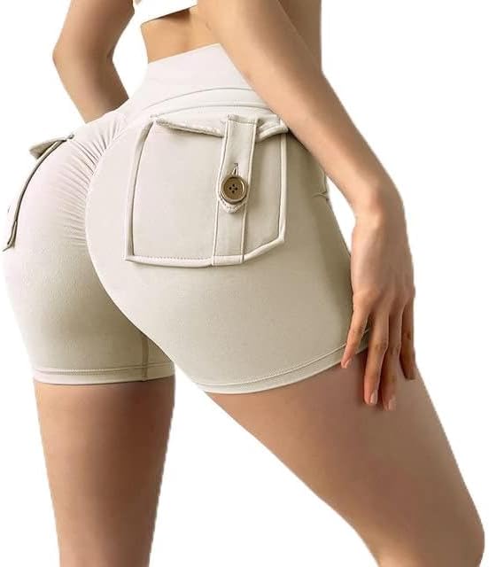 Women Sport High Waist Tights Buttocks Fitness Workout Leggings Push Up Cycling Shorts Gym Clothing with Pocket (as1, Waist, Numeric_48, Short, Ivory White, Small, Fitted)
