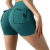 Women Sport High Waist Tights Buttocks Fitness Workout Leggings Push Up Cycling Shorts Gym Clothing with Pocket (as1, Waist, Numeric_52, Short, Lake Green, Medium, Fitted)