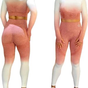 Women's Fitness Clothing Outfit and Yoga Workout Set Crop Top and High Waisted Leggings Ombre Gradient 2 Piece Set