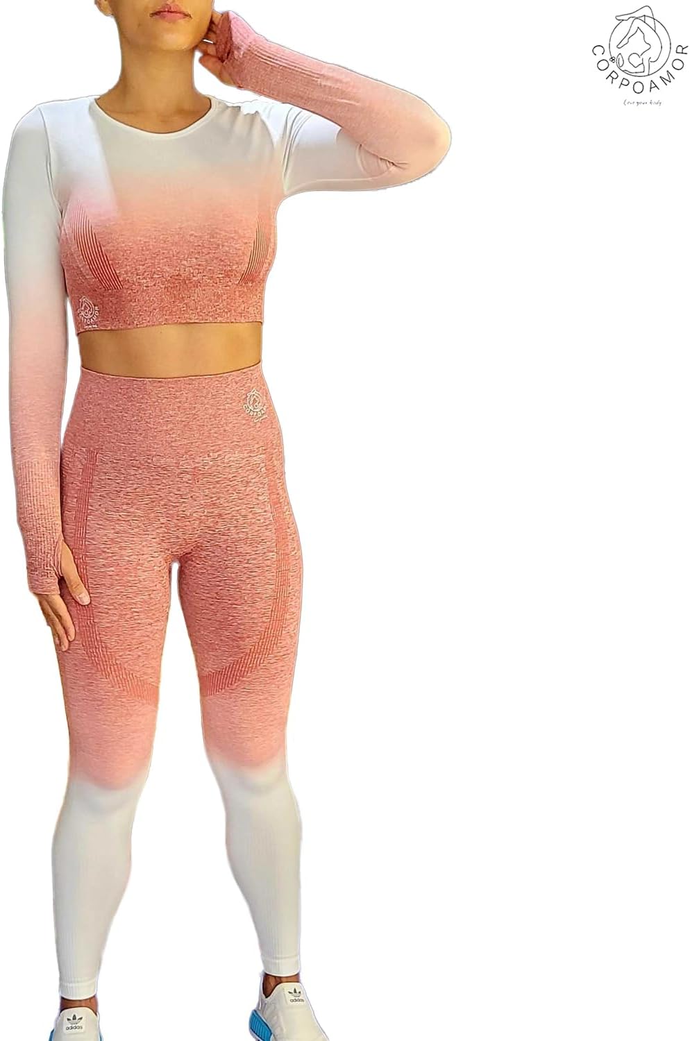 Women's Fitness Clothing Outfit and Yoga Workout Set Crop Top and High Waisted Leggings Ombre Gradient 2 Piece Set - Image 6