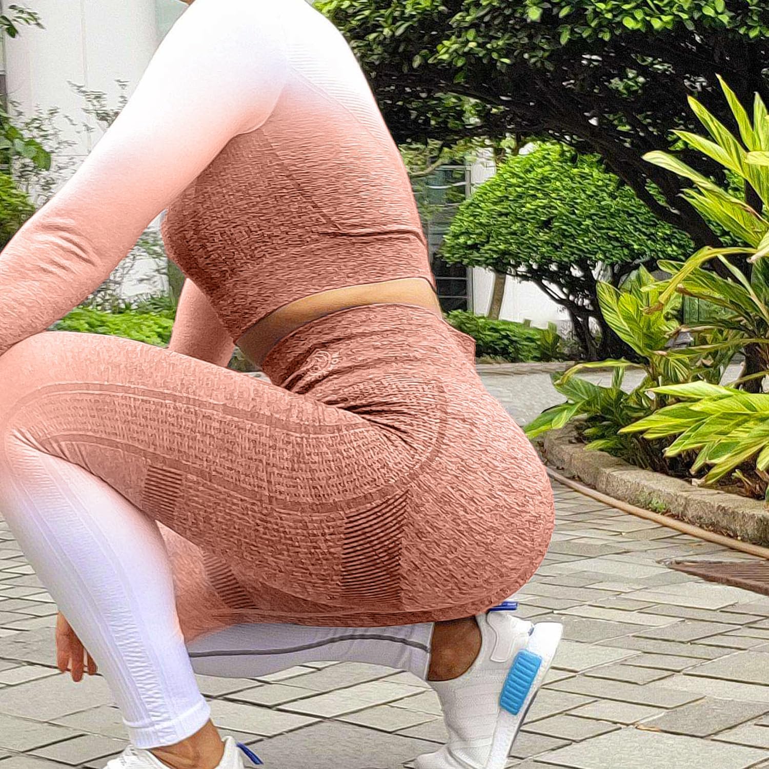 Women's Fitness Clothing Outfit and Yoga Workout Set Crop Top and High Waisted Leggings Ombre Gradient 2 Piece Set - Image 5