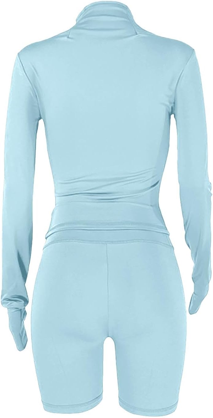 Womens Workout Sets 2 Piece Outfits Zip Jacket Biker Shorts Sweatsuit Gym Clothes Track Suits - Image 3