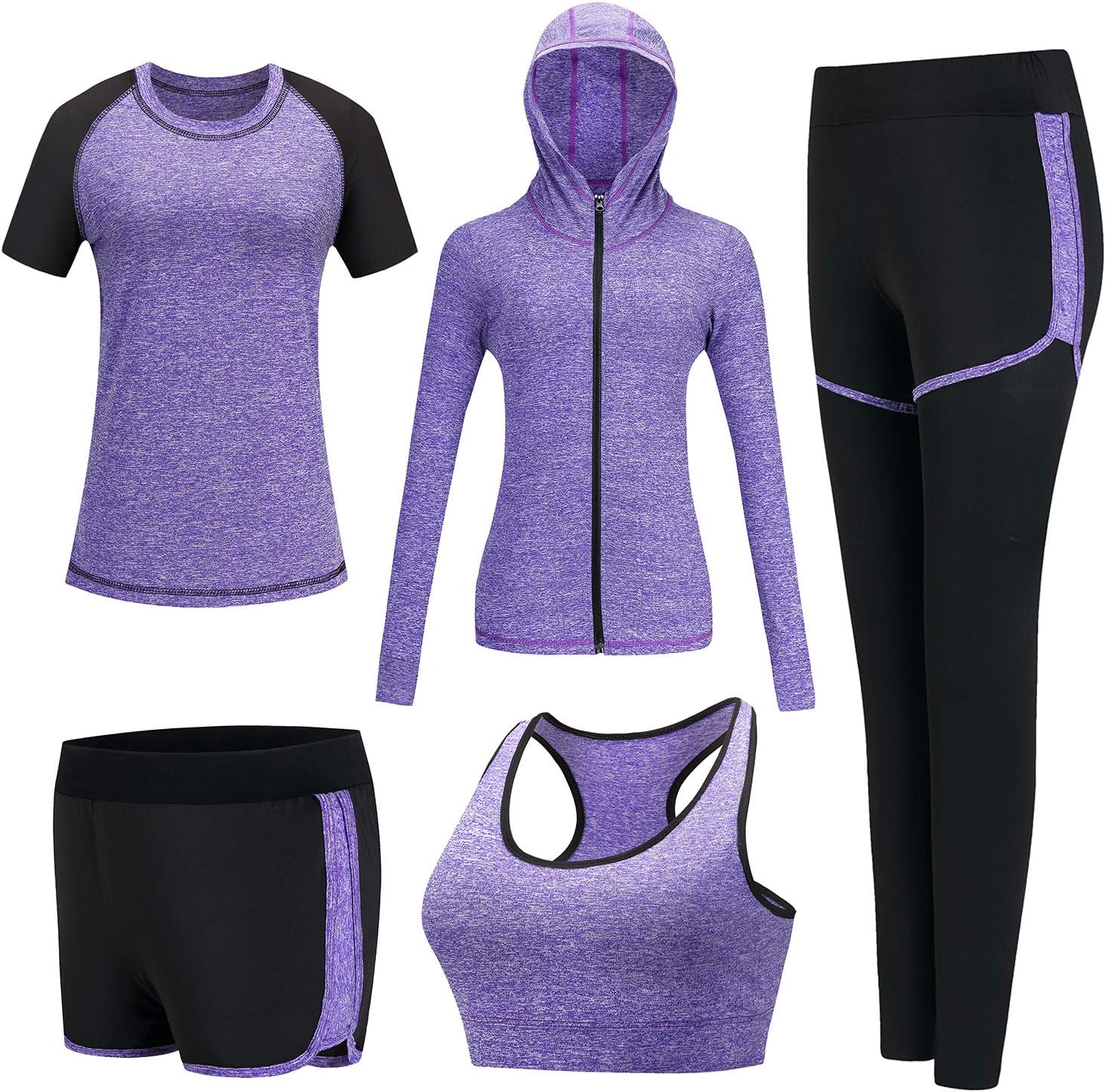 XPINYT 5pcs Workout Outfits for Women Athletic Sets Sport Suits Yoga Gym Fitness Exercise Clothes Jogging Tracksuits - Image 9