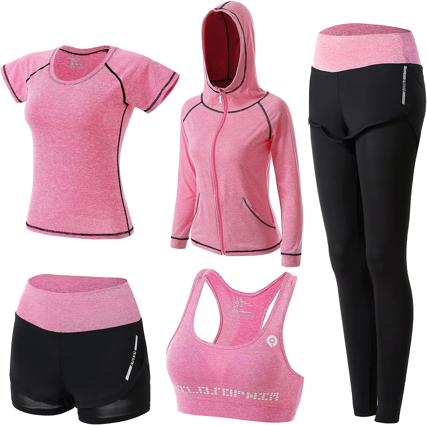 XPINYT 5pcs Workout Outfits for Women Athletic Sets Sport Suits Yoga Gym Fitness Exercise Clothes Jogging Tracksuits - Image 7