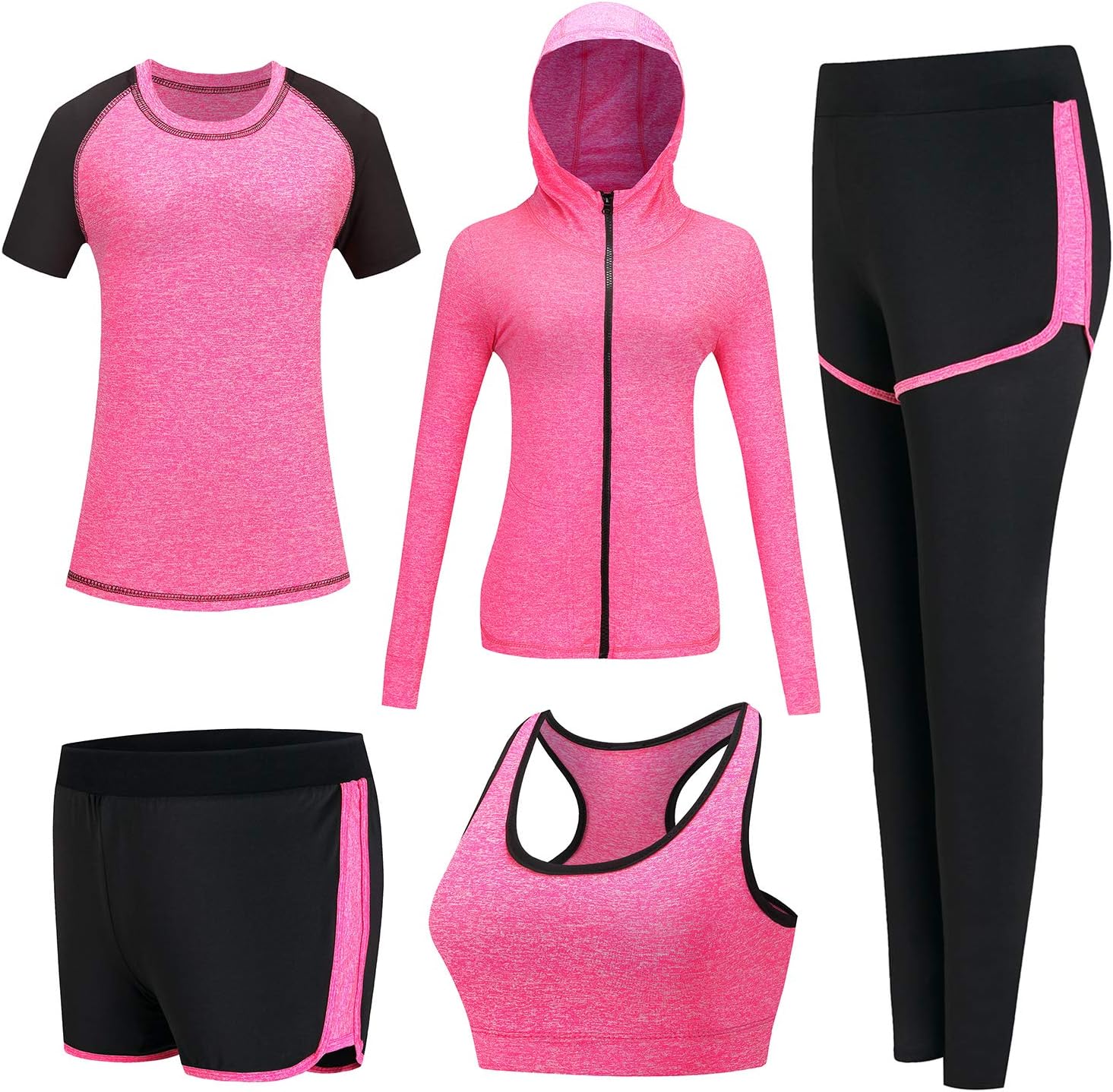 XPINYT 5pcs Workout Outfits for Women Athletic Sets Sport Suits Yoga Gym Fitness Exercise Clothes Jogging Tracksuits - Image 11