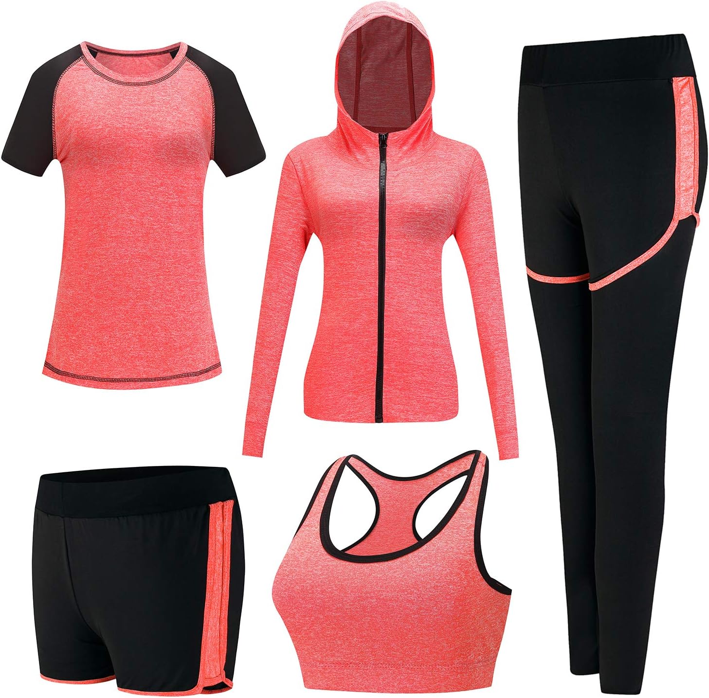 XPINYT 5pcs Workout Outfits for Women Athletic Sets Sport Suits Yoga Gym Fitness Exercise Clothes Jogging Tracksuits - Image 12