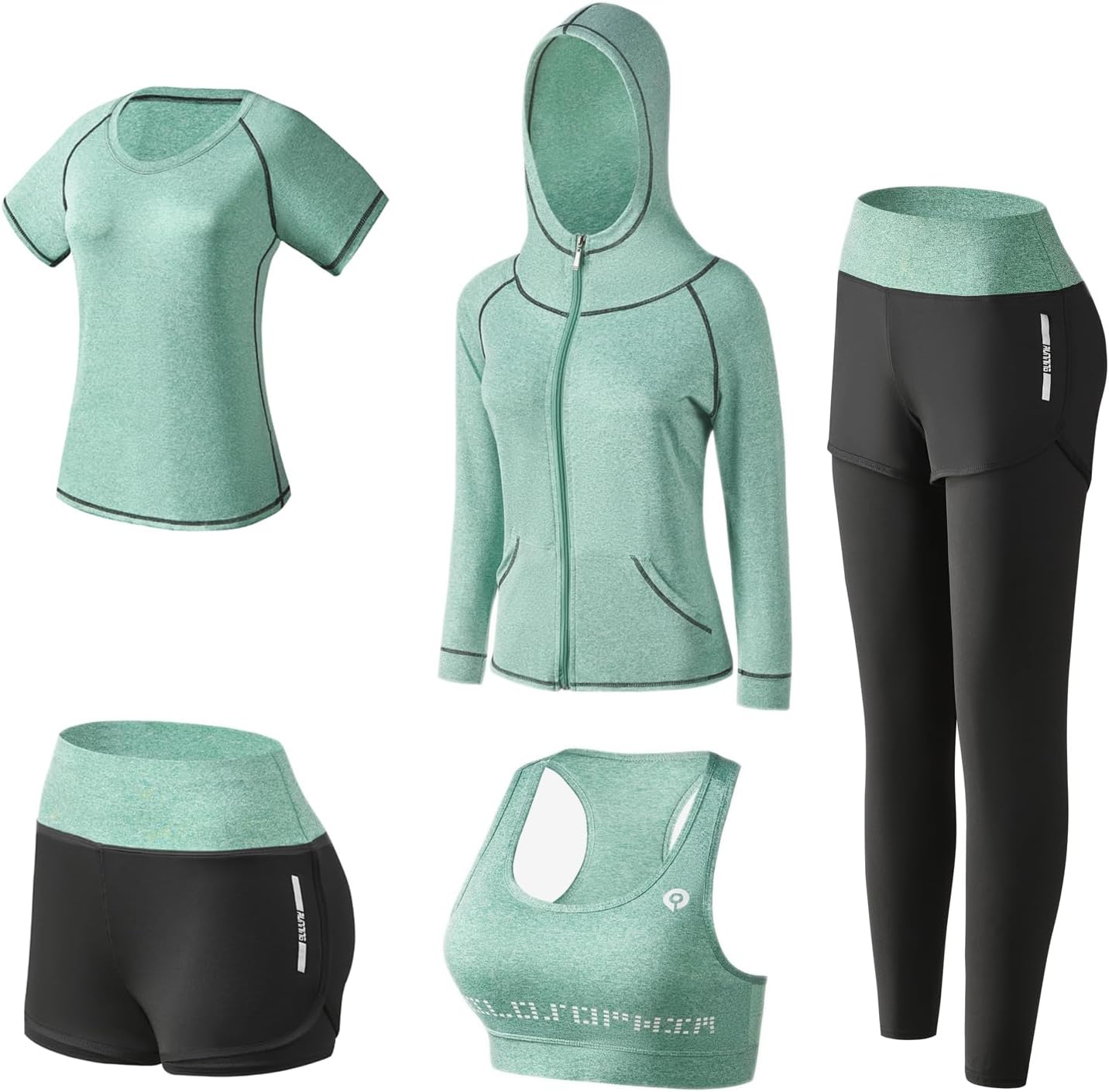 XPINYT 5pcs Workout Outfits for Women Athletic Sets Sport Suits Yoga Gym Fitness Exercise Clothes Jogging Tracksuits