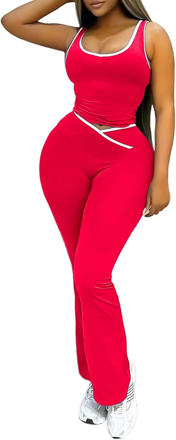 XZLUFNY 2 Piece Workout Sets for Women High Waist Legging with Color Block Sport Tank Top Gym Outfits - Image 12