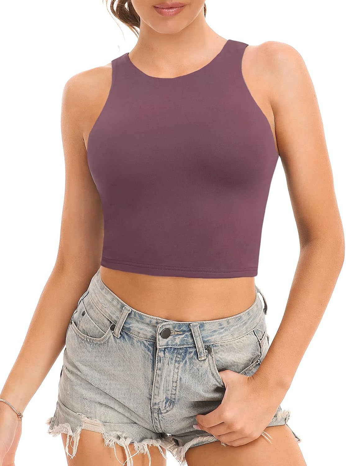 Yeawinta Workout Crop Tops for Women Cropped Racerback Halter Neck Shirts Sleeveless Yoga Tops Pack - Image 2