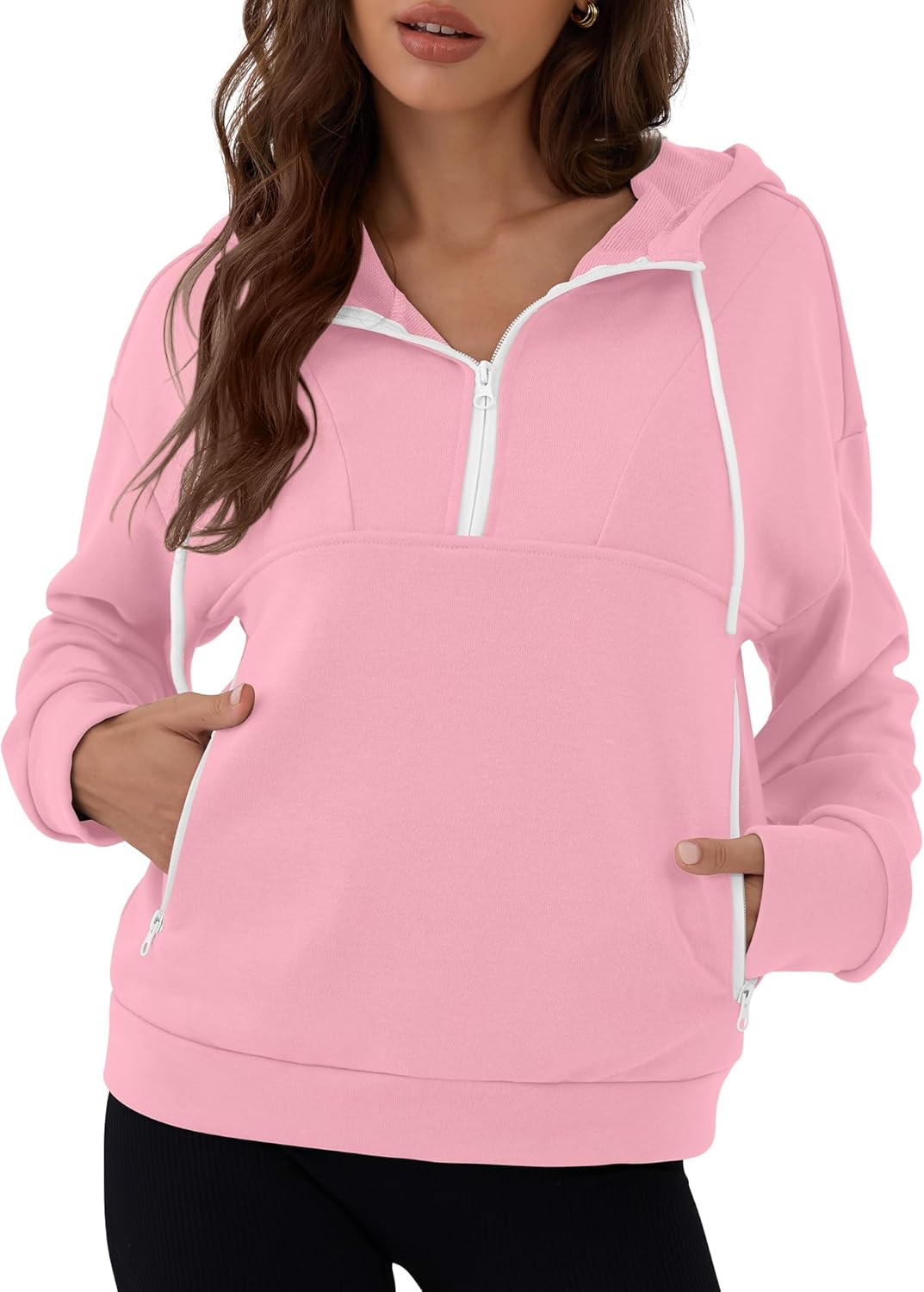 ZAFUL Womens Hoodies Half Zip Up 2025 Fall Fashion Hooded Sweatshirts with Pockets Contrast Pullover Outfits Clothes - Image 9