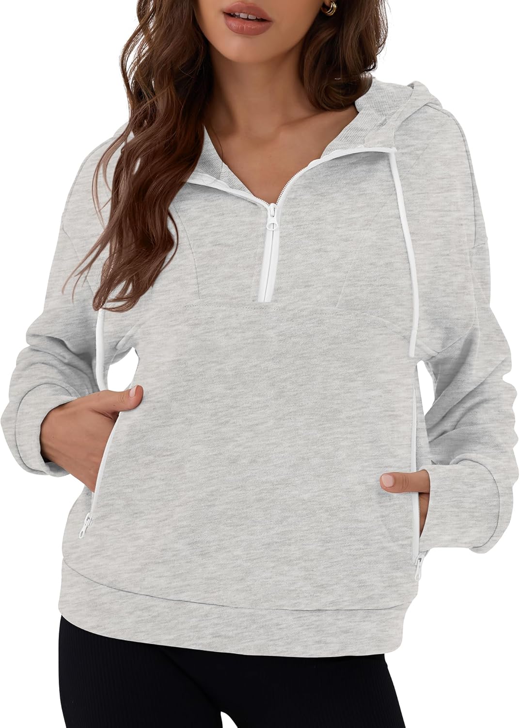 ZAFUL Womens Hoodies Half Zip Up 2025 Fall Fashion Hooded Sweatshirts with Pockets Contrast Pullover Outfits Clothes - Image 8