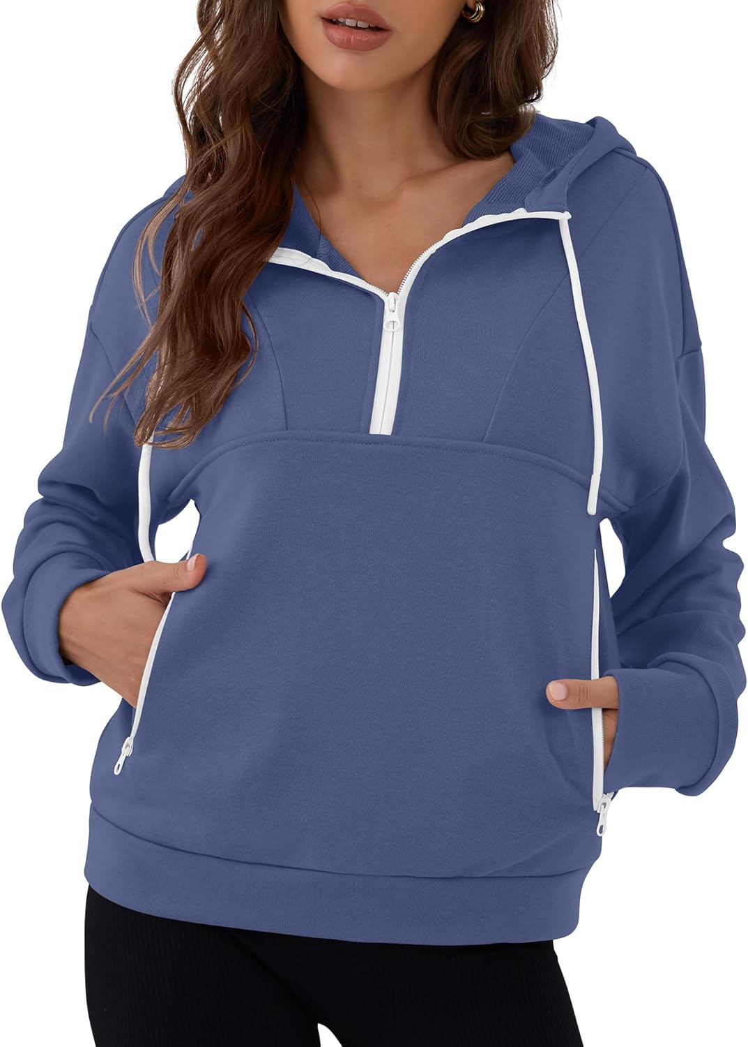 ZAFUL Womens Hoodies Half Zip Up 2025 Fall Fashion Hooded Sweatshirts with Pockets Contrast Pullover Outfits Clothes - Image 10