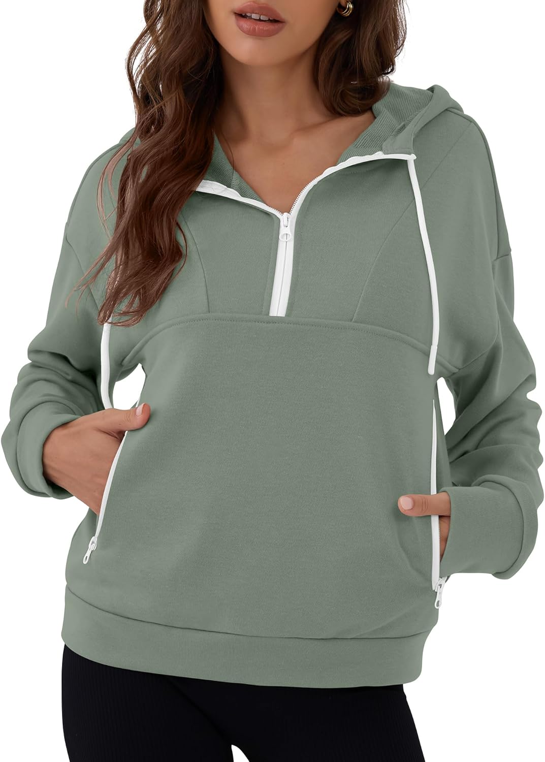 ZAFUL Womens Hoodies Half Zip Up 2025 Fall Fashion Hooded Sweatshirts with Pockets Contrast Pullover Outfits Clothes - Image 7