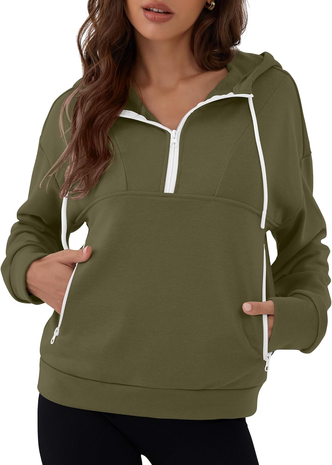 ZAFUL Womens Hoodies Half Zip Up 2025 Fall Fashion Hooded Sweatshirts with Pockets Contrast Pullover Outfits Clothes - Image 11