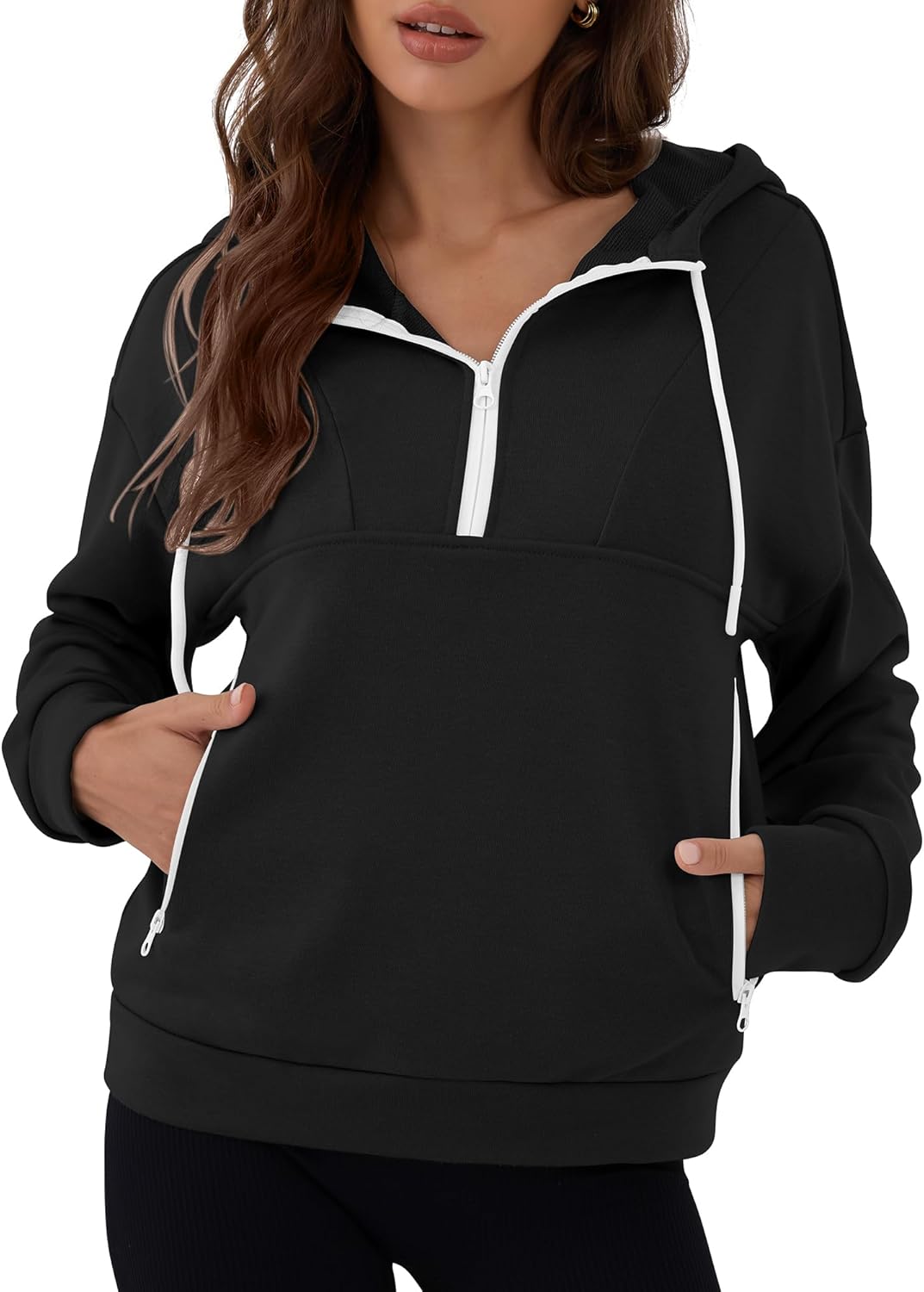 ZAFUL Womens Hoodies Half Zip Up 2025 Fall Fashion Hooded Sweatshirts with Pockets Contrast Pullover Outfits Clothes - Image 12