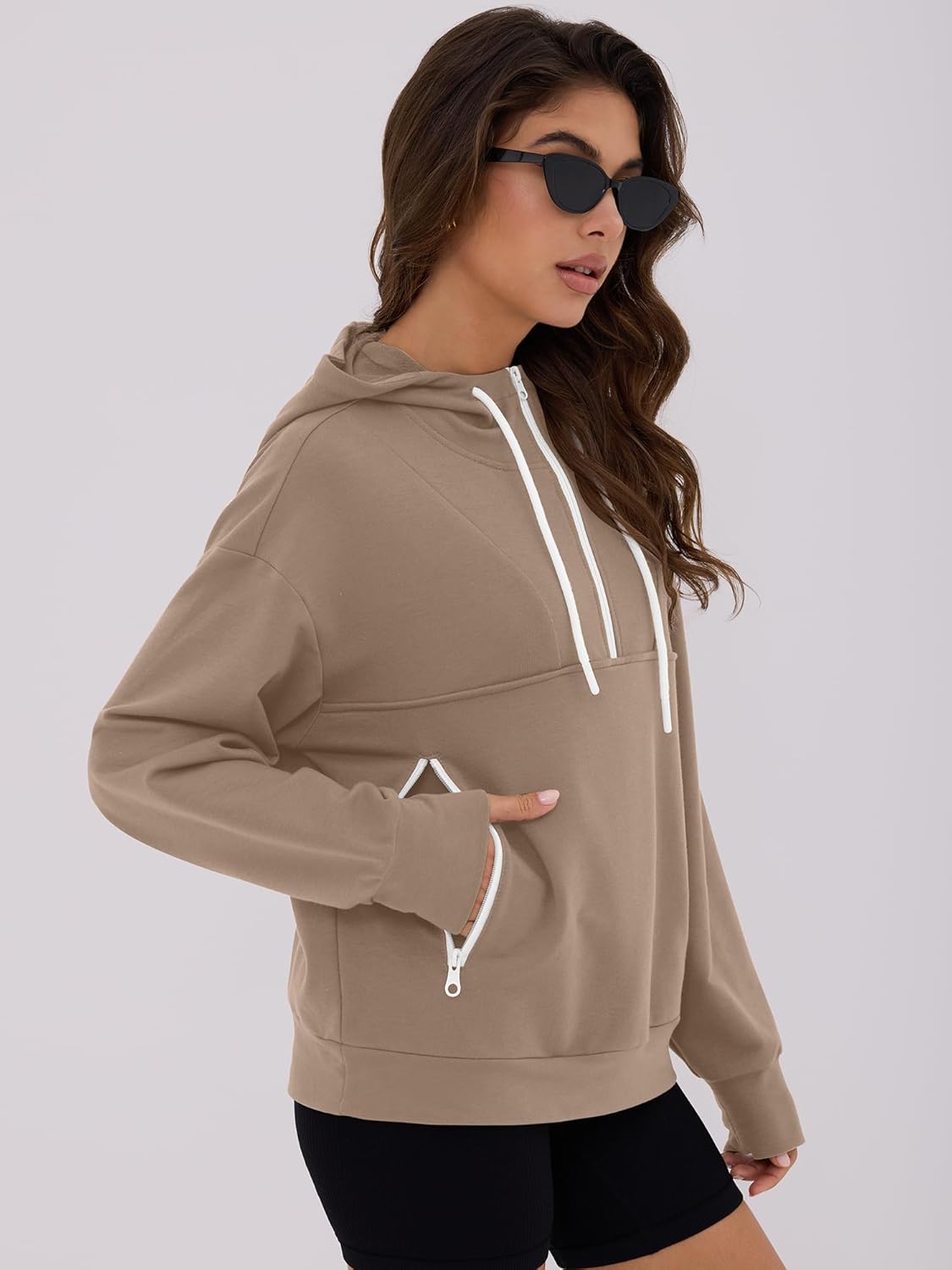 ZAFUL Womens Hoodies Half Zip Up 2025 Fall Fashion Hooded Sweatshirts with Pockets Contrast Pullover Outfits Clothes - Image 2