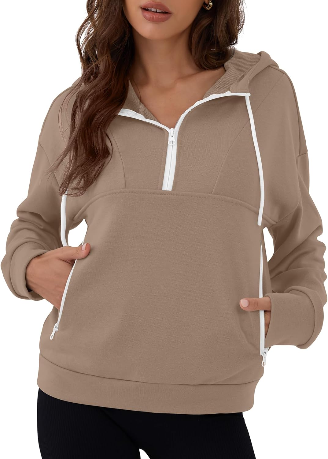 ZAFUL Womens Hoodies Half Zip Up 2025 Fall Fashion Hooded Sweatshirts with Pockets Contrast Pullover Outfits Clothes