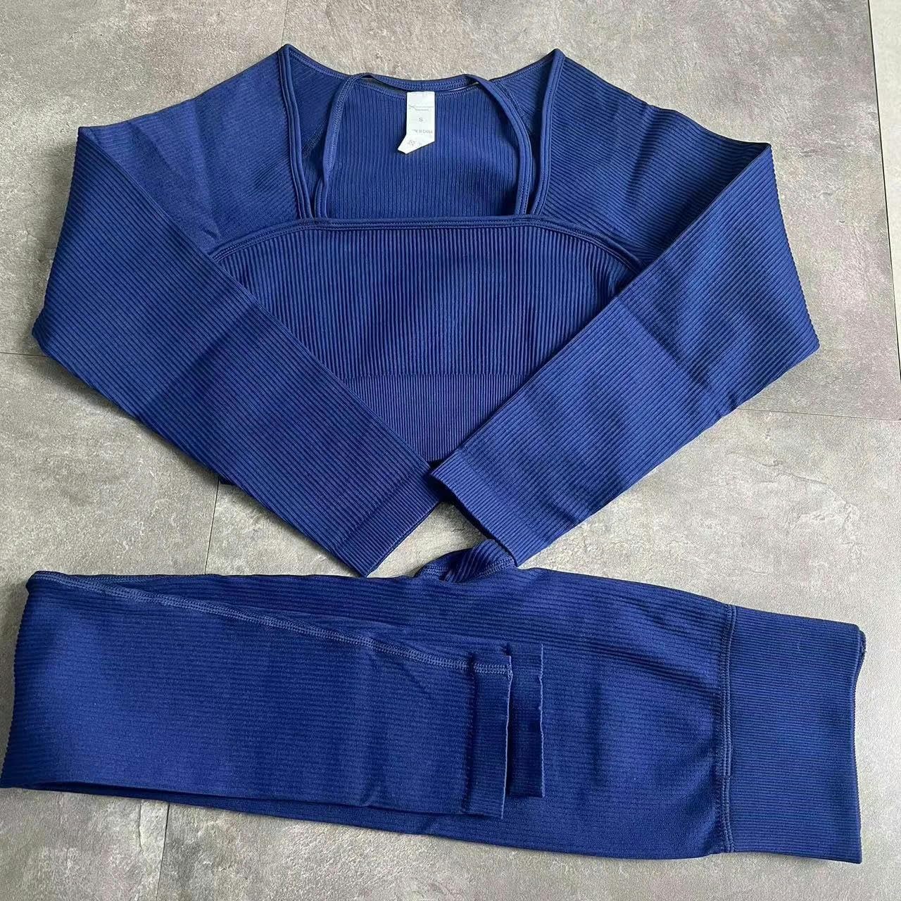 ZERAOKE Women Yoga Suit 2Pcs Yoga Pants and T-Shirt Gym Clothing Long Sleeve Crop Top Fitness Wear Sportswear - Image 2